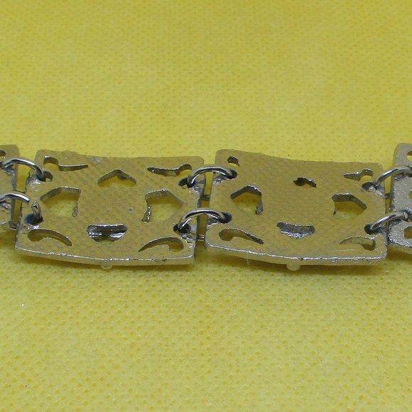 EGYPTIAN Revival SCARAB ANKH Turquoise STONE Silver Tone Metal Panel Bracelet - Picture 12 of 13